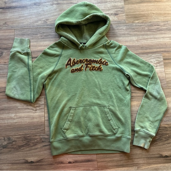 Vintage Y2K Abercrombie & Fitch Hoodie Sweatshirt Youth XL Green Big Logo - Picture 1 of 10
